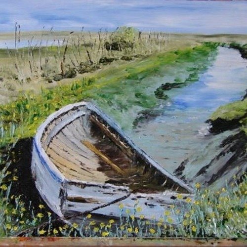 Tableau paysage de l'ile de noirmoutier tableau la barque abandonnée