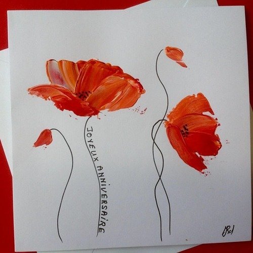 Carte Coquelicots Carte D Anniversaire Coquelicots Rouge Et Blancs Peinte A La Main Carte D Art Un Grand Marche