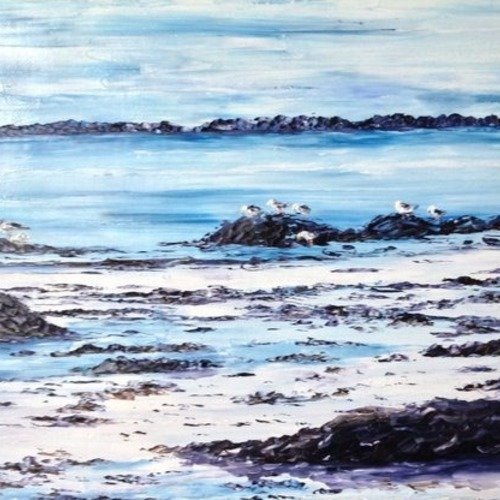 Tableau peinture à l'huile au couteau "crépuscule sur la plage" tableau paysage marin paysage de bretagne