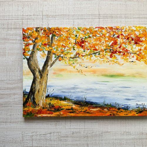 Automne tableau un arbre en automne peinture à l'huile au couteau #paysage  d'automne - Un grand marché