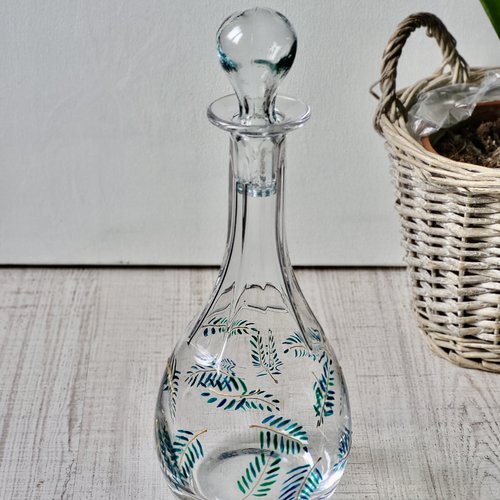 Carafe ancienne peinte  motif feuillage   carafe à vin  cadeau pendaison de crémaillère
