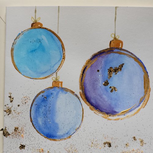 Carte de noël  carte double  carte aquarelle boules de noël  carte de voeux
