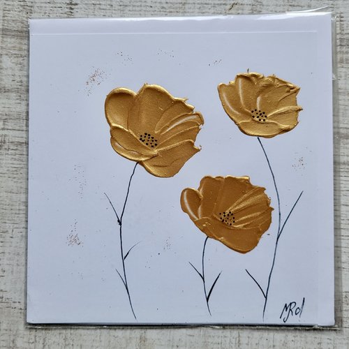 Carte double coquelicots dorés  carte de vœux  anniversaire carte à encadrer