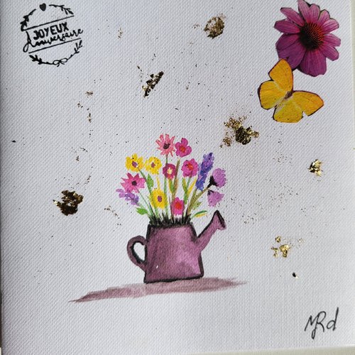 Carte d’anniversaire  carte double aquarelle et collages