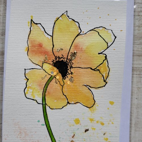 Carte aquarelle fleur jaune carte anniversaire