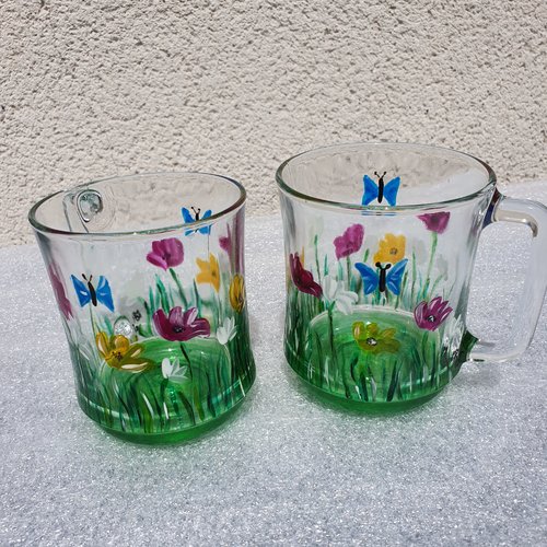 Mugs en verre fleurs des champs
