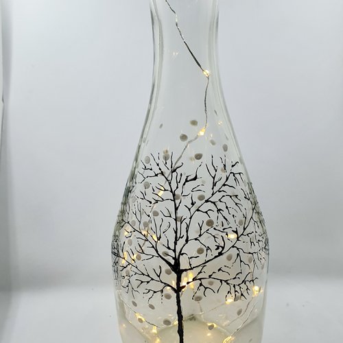Carafe en verre peinte  motif arbre de vie  décoration de table