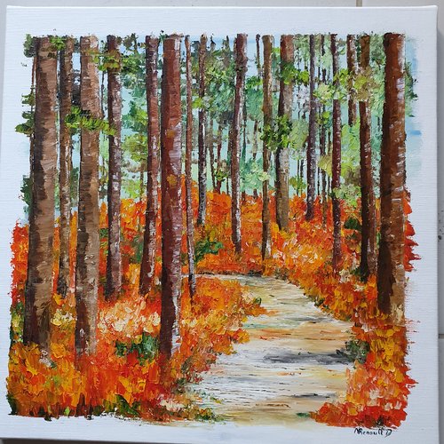 Automne  tableau forêt des landes en automne   paysage d’automne