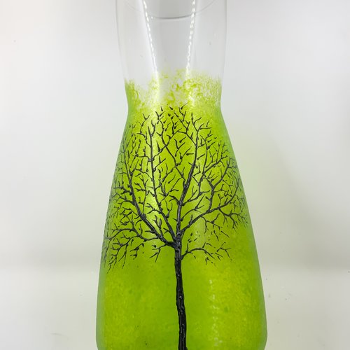 Carafe en verre peint printemps arbre de vie