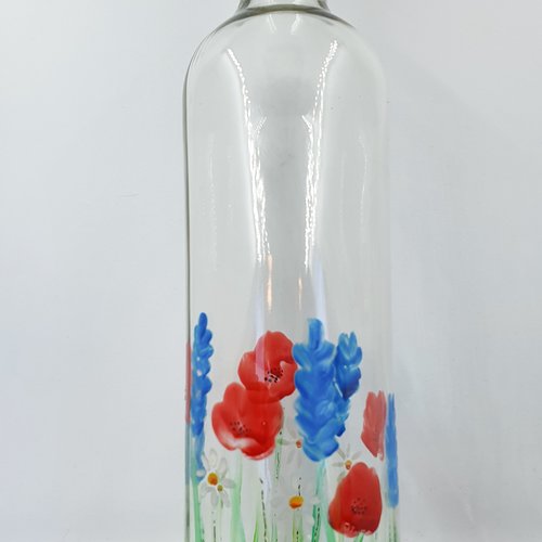 Bouteille en verre recyclée  carafe peinte  fleurs des champs