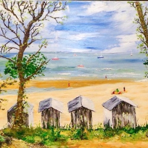 Peinture  tableau ile de noirmoutier - peinture à l'huile au couteau - marine - paysage de vendée