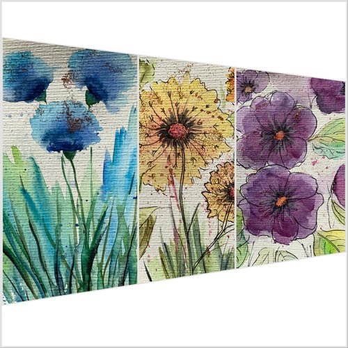 Lot de 3 cartes postales à l’aquarelle motif floral   carte postale