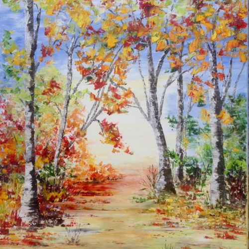Automne  peinture à l’huile au couteau  décoration murale  tableau forêt d’automne