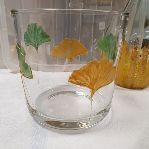 Vase en verre feuilles  décoration ginkgo biloba  photophore tableau ginkgo