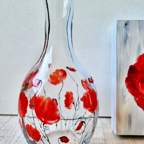 Carafe en verre coquelicots  tableau coquelicots