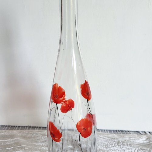Bouteille en verre peinte coquelicots  carafe coquelicots pendaison de crémaillère