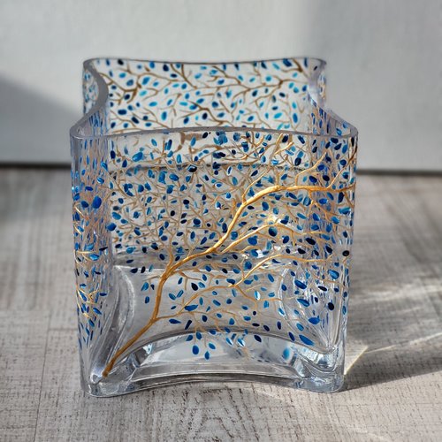 Vase ou photophore arbre de vie peinture sur verre  déco de noël
