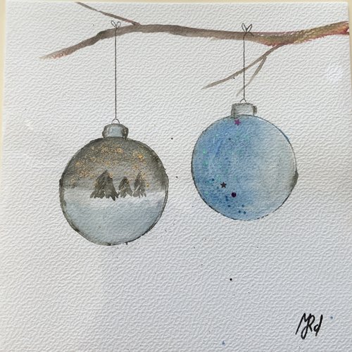 Carte de noël  carte de vœux. , carte double aquarelle , boule de noël