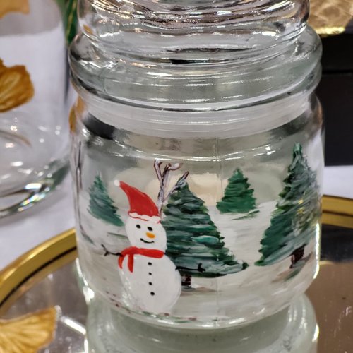 Photophore de noël  bocal avec bonhomme de neige  décoration de noël