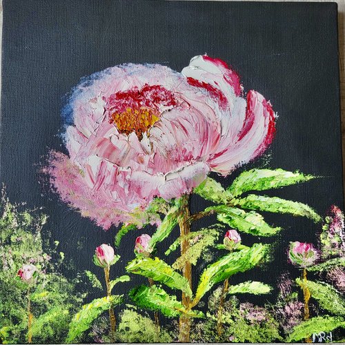 La pivoine  peinture à l’huile au couteau  tableau pivoine  décoration murale  décoration intérieure