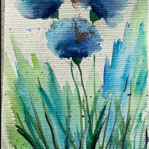 Carte aquarelle pour anniversaire, carte simple format carte postale  aquarelle bleuets