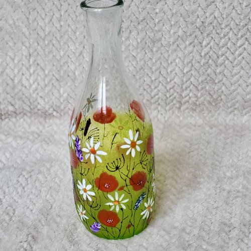 Carafe peinte coquelicots et fleurs des champs  décoration de table  printemps