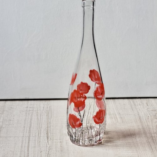 Bouteille carafe en verre coquelicots  tableau coquelicots