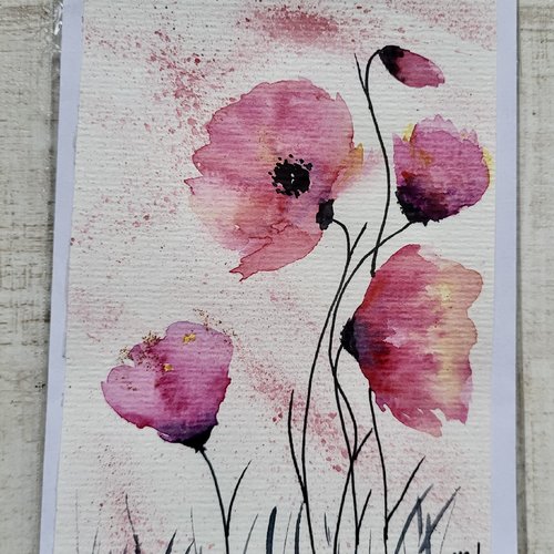 Carte simple aquarelle pavots  carte de vœux  anniversaire