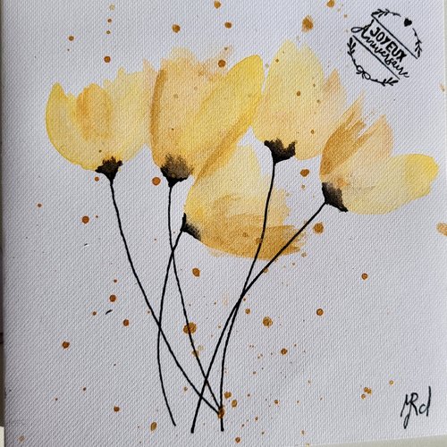 Carte double pavots jaunes  carte d’anniversaire aquarelle