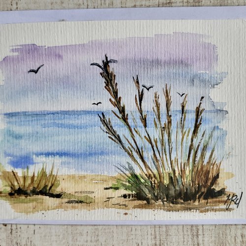 Carte aquarelle bord de mer  carte d’anniversaire  carte de vœux