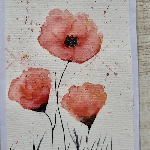 Carte aquarelle pavots rouge  carte d'anniversaire