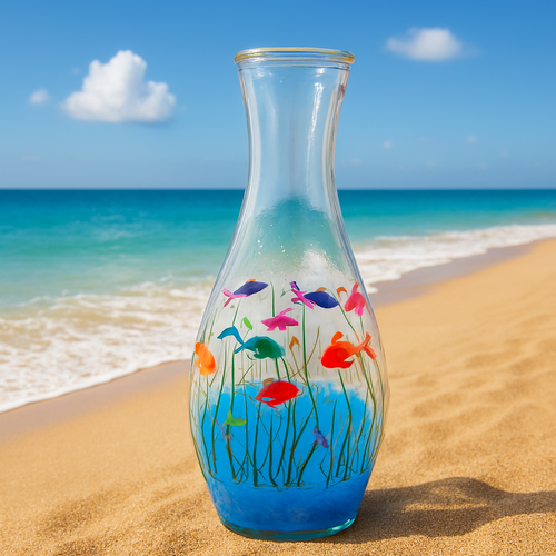 Carafe en verre peinte décor marin  décoration marine