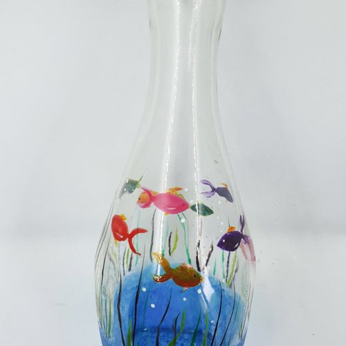 Carafe en verre peinte décor marin  décoration marine