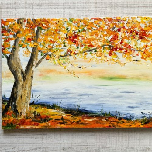 Automne  un arbre en automne  peinture à l’huile au couteau  décoration murale décoration d’automne