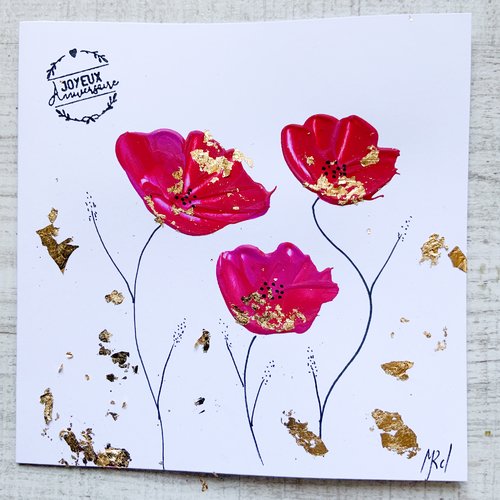 Carte d’anniversaire coquelicots   carte double peinte à la main