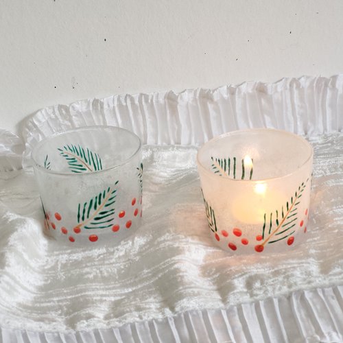 Duo de photophores de noël givrés  décoration de noël  verrines de noël  photophores en verre peints