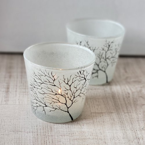 Duo de photophores en verre peint   photophores de noël  décoration de table  cocooning