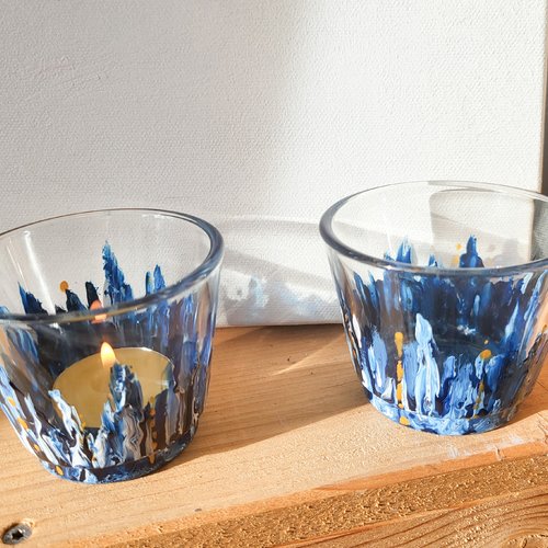 Duo de photophores en verre motif flammé  table de fêtes  déco de noël  cocooning