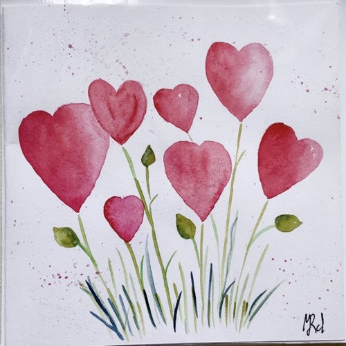 Carte saint-valentin à l’aquarelle  carte cœurs
