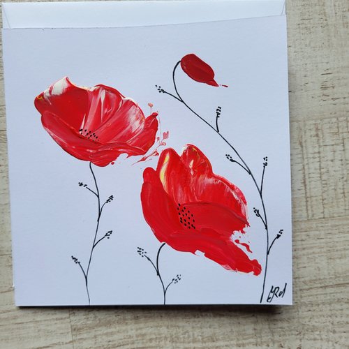 Carte d’anniversaire peinte coquelicots  carte de vœux  félicitations tableau coquelicots