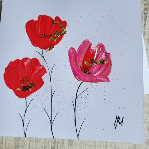 Carte d’anniversaire coquelicots carte double peinte à la main  tableau coquelicots