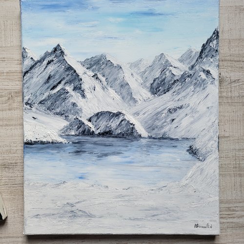 Tableau paysage de montagne sous la neige  paysage de montagne  peinture à l’huile