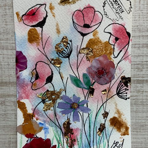 Carte d’anniversaire aquarelle et collage