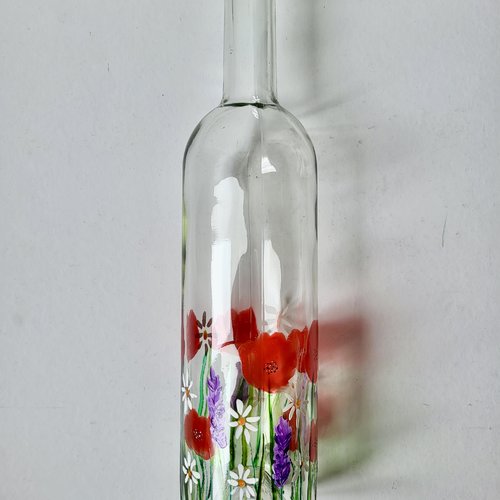 Bouteille en verre peinte coquelicots  tableau coquelicots