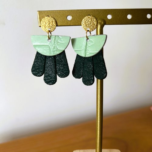 Boucles d'oreilles pendantes - cuir valorisé vert