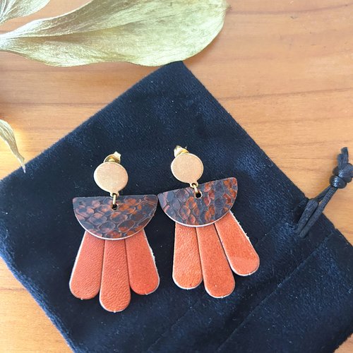 Boucles d'oreilles elea - cuir upcyclé cuivré