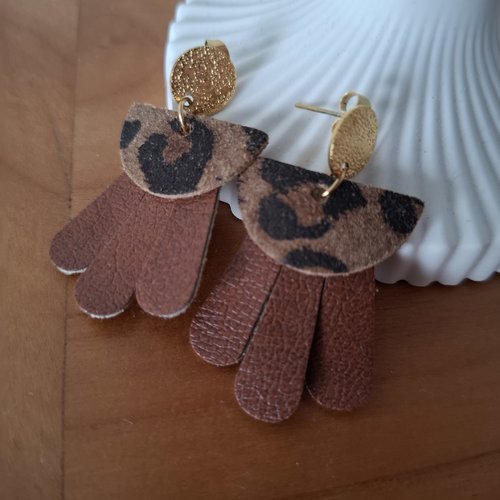 Boucles d'oreilles elea - cuir recyclé léopard