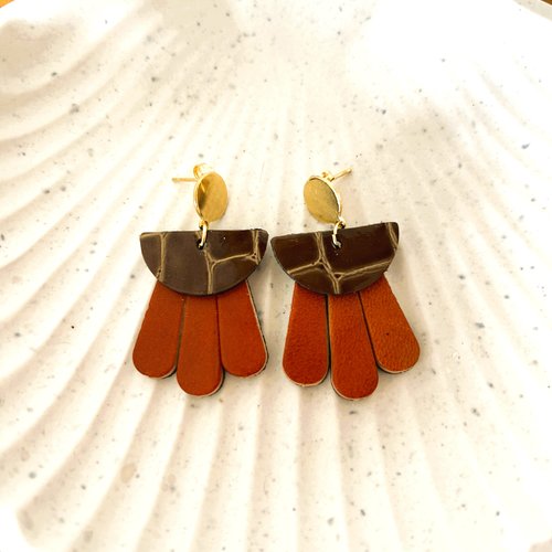 Boucles d'oreilles elea - cuir upcyclé croco