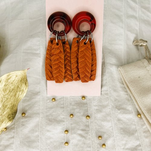 Boucles d'oreilles pendantes - aloysia - cuir recyclé