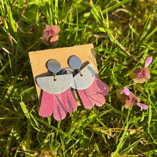 Elea - boucles d'oreilles cuir recyclé rose paillettes